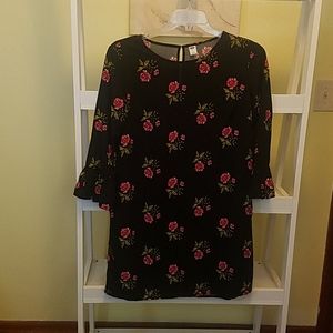 Black with pink roses long sleeve dress